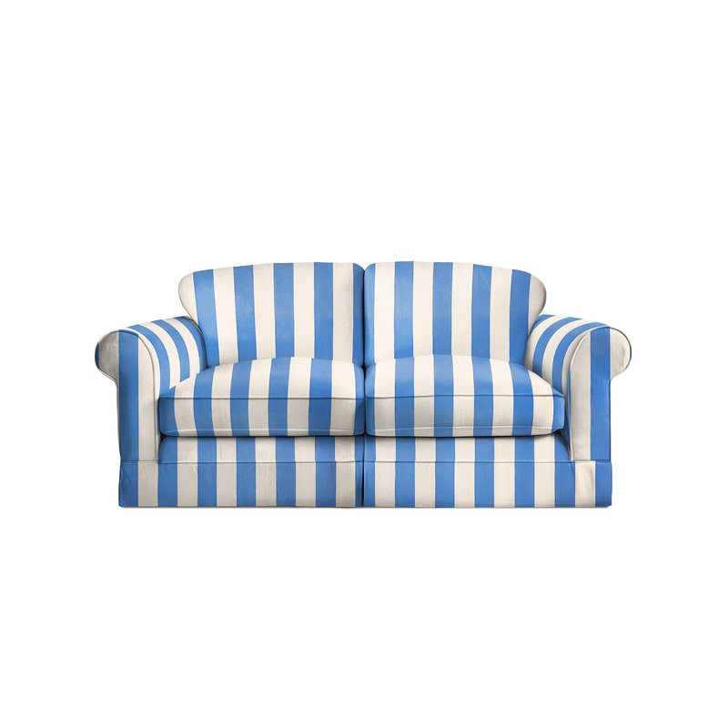 Salthrop Medium Sofa with Big Back Cushion in Cornish Blue Stripe – Hand Made in USA