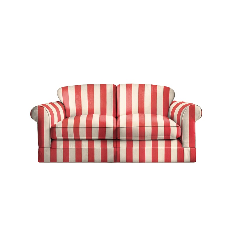 Salthrop Medium Sofa with Big Back Cushion in Petunia Red Stripe – Hand Made in USA