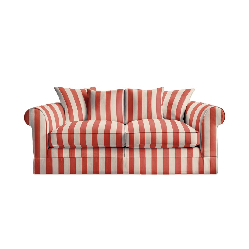 Salthrop Medium Sofa with Scatter Cushion in Petunia Red Stripe – Hand Made in USA