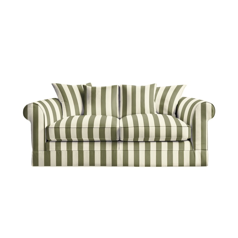 Salthrop Medium Sofa with Scatter Cushion in Spring Green Stripe – Hand Made in USA