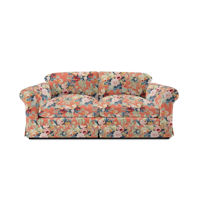 Barton Large Sofa with Big Back Cushions in English Garden Coral Orange – Made To Order (Available for quick ship)