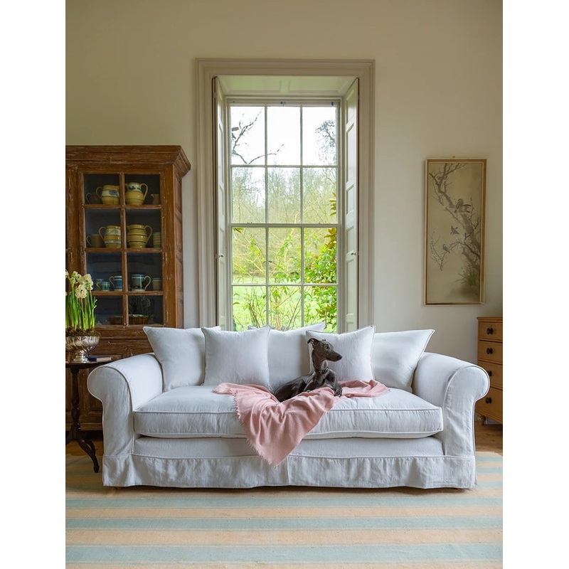 Barton Large Sofa with Scatter Cushions in Cotton Linen Snow Drop – Made to Order (Available for quick ship)