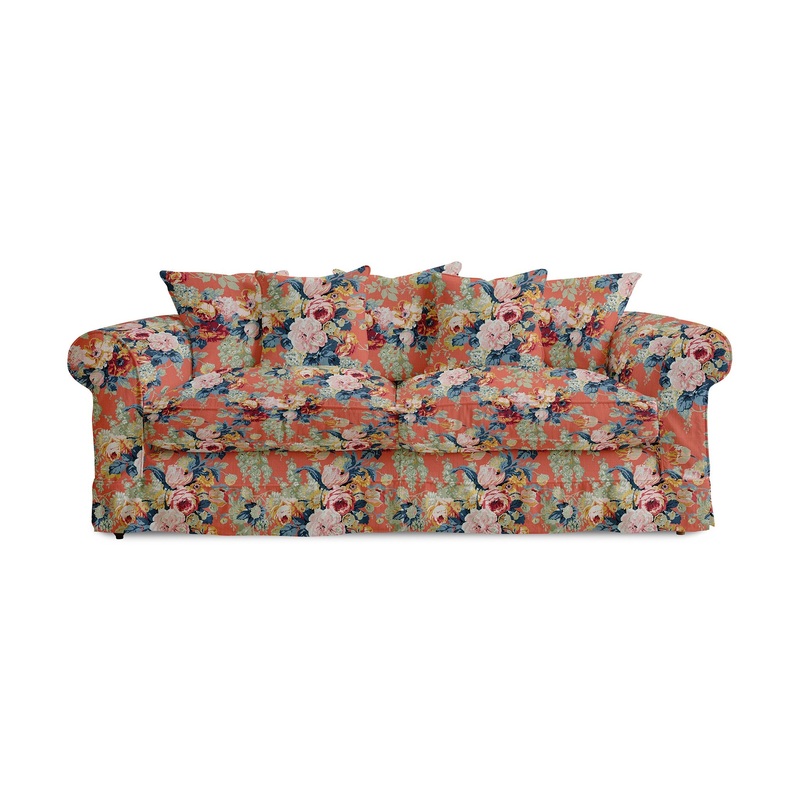 Barton Large Sofa with Scatter Cushions in English Garden Coral Orange – Made To Order (Available for quick ship)