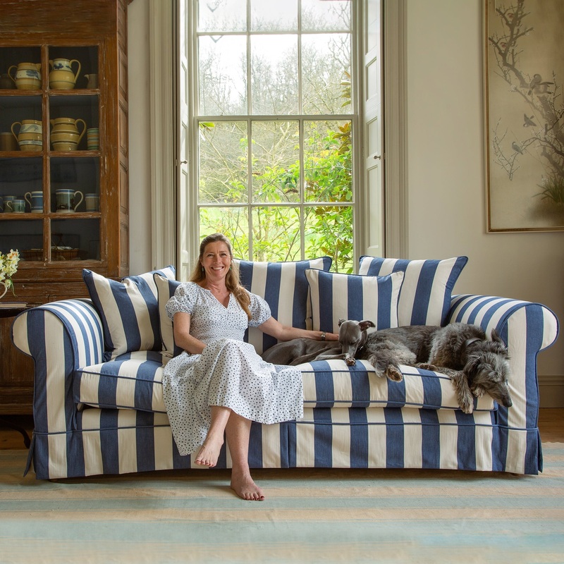 Barton Large Sofa with Scatter Cushions in Stripes Sea Holly – Made to Order (Available for quick ship)